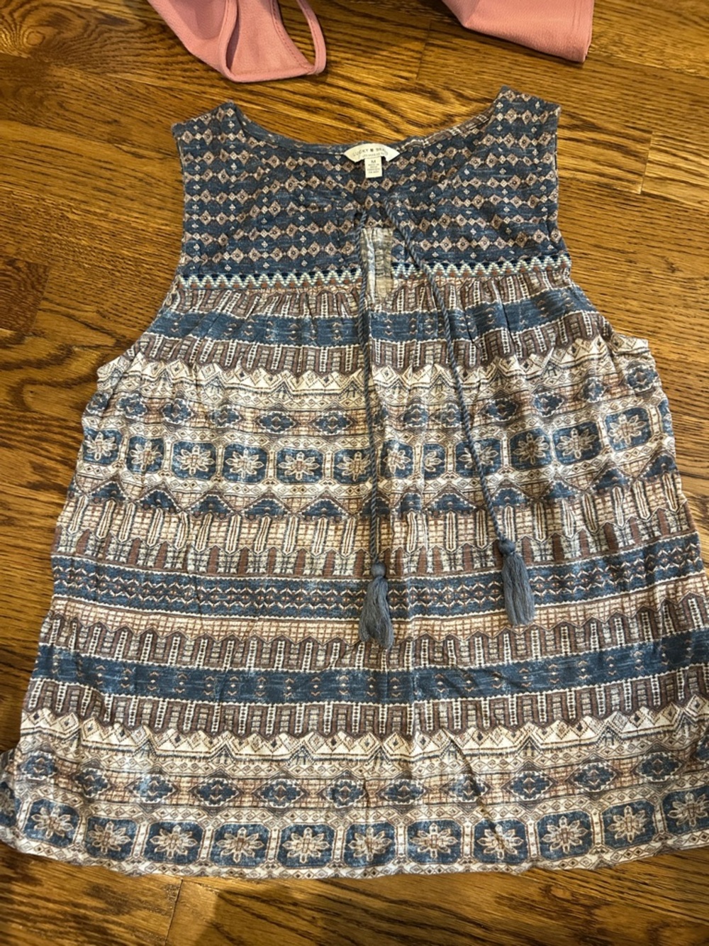 Lucky Brand Geometric Print Tassel Tank